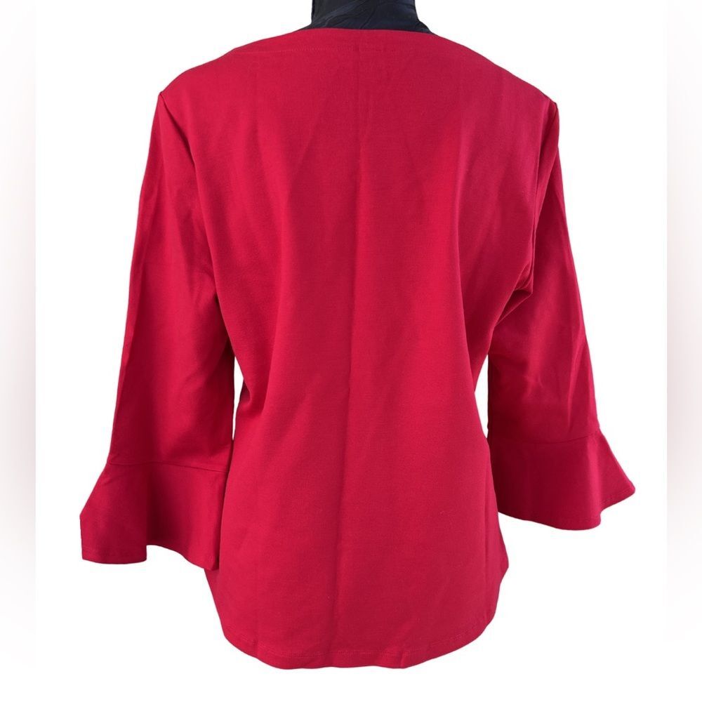Lands’ End Bright Red Boat‑Neck Top – Bell Sleeves, Curved Hem – Medium Petite - Picture 3 of 9
